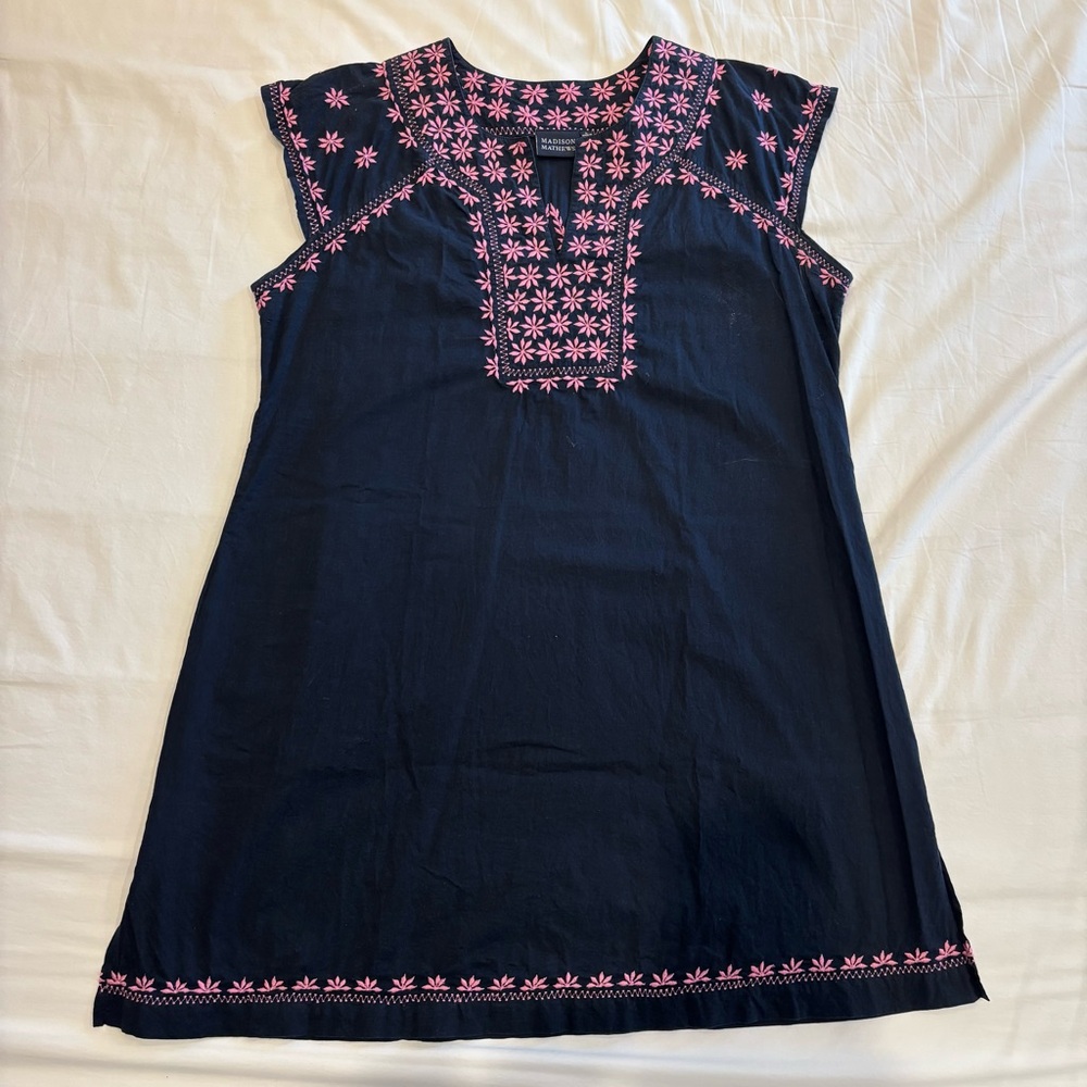 Sleeveless Navy & Pink Linen Beach Dress Coverup